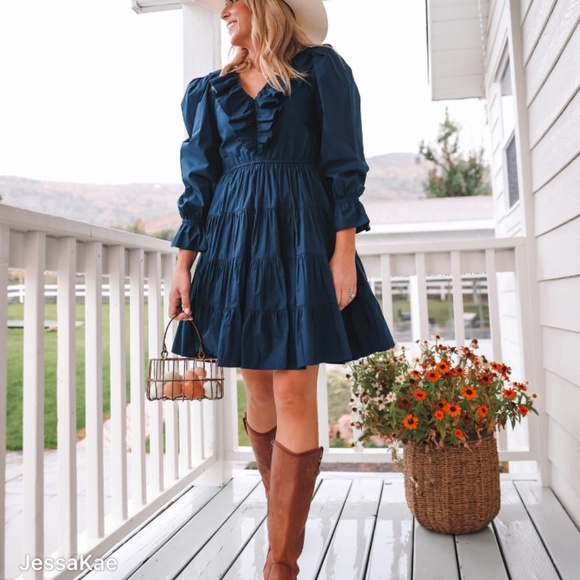 Jessakae black A-line dress . Long puff sleeves. Size medium - Picture 8 of 8